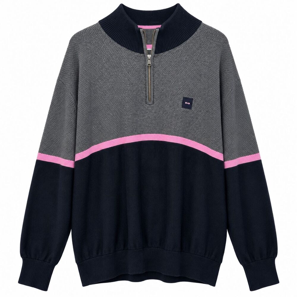 Eden Park Sweater Men's 2XL Blue Gray Pink Striped 1/4 Zip Mock Neck Knit